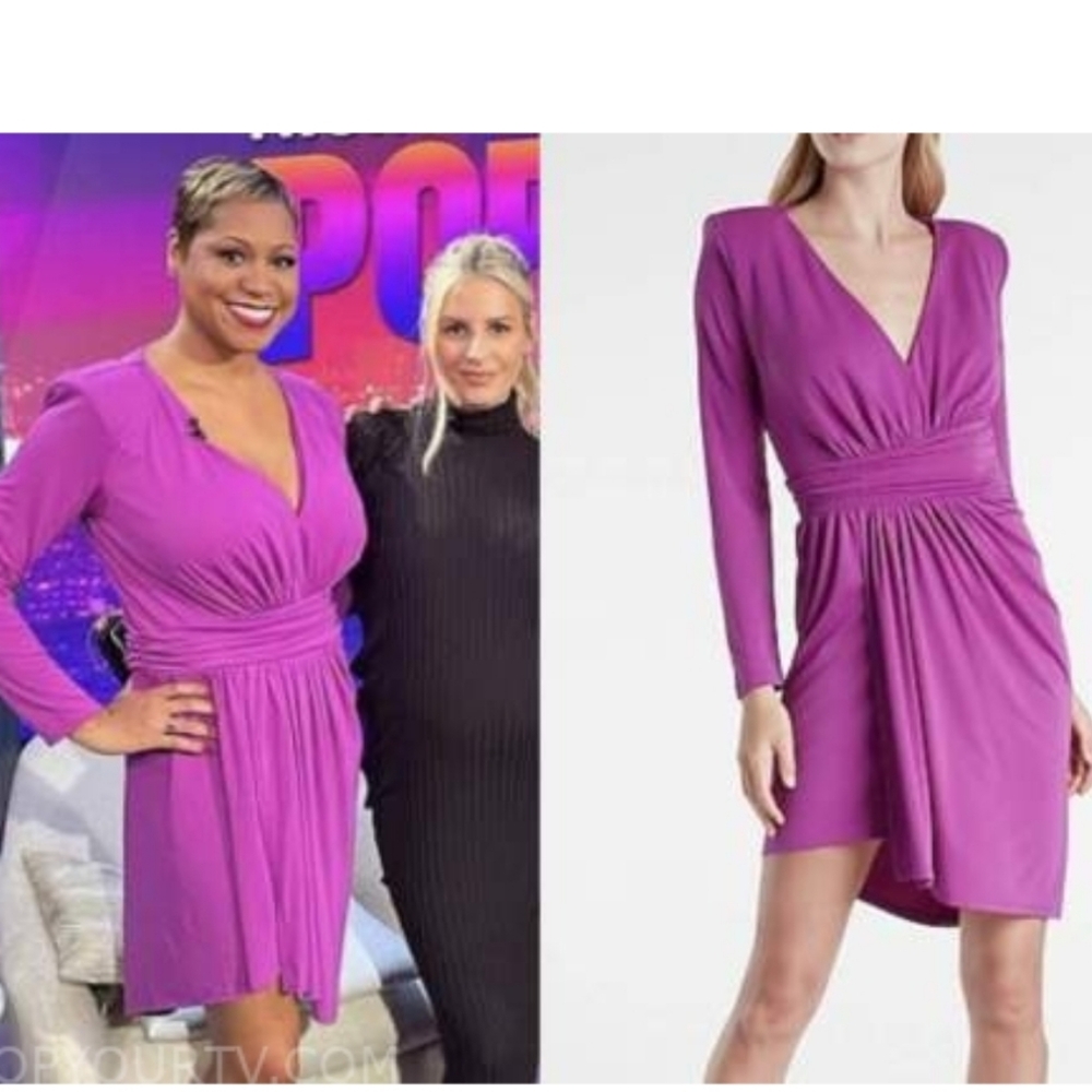 Express Purple Ruched Wrap Long Sleeve Dress